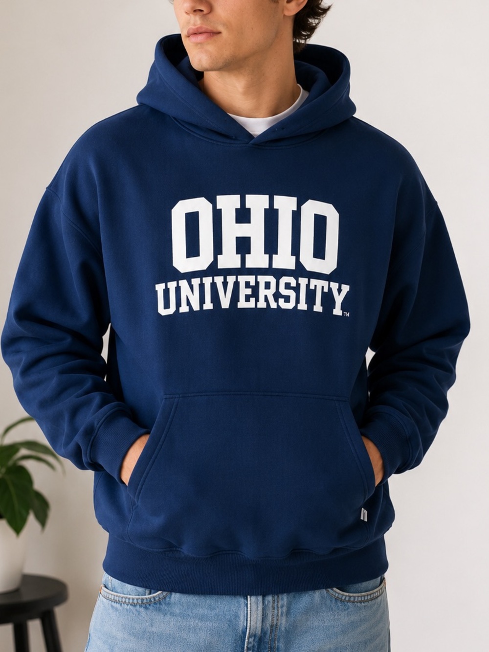 Vintage Y2K Russell Athletic Ohio University Hoodie XL Navy Blue Made In Mexico